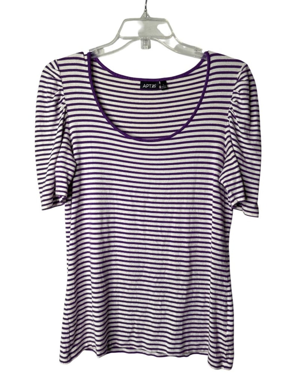 apt 9 Short Sleeve Striped Top Size L Purple White Rayon Blend
